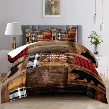 Imagem de Raphus cucullatus Conjunto de edredom Queen com estampa de urso, animais selvagens, cama em uma bolsa, edredom com estampa de urso, tamanho Queen, rústico, casa de fazenda, colcha de caça, decoração