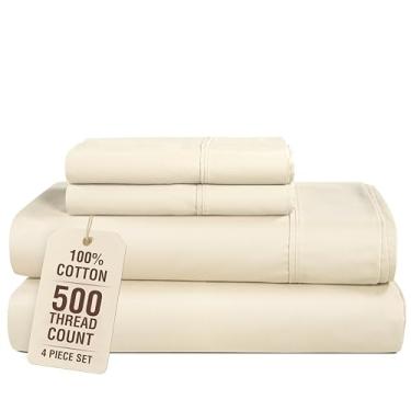 Imagem de Casa Platino Jogo de lençol solteiro 100% algodão – 4 peças (1 lençol liso, 1 elástico, 2 fronhas) – 500 fios – conjunto de lençóis de cama de cetim ultramacio sem deslizamento 38 cm bolsos profundos