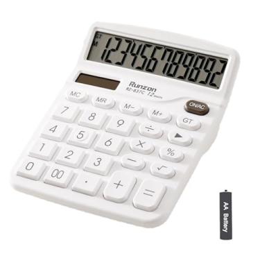 Imagem de NICOLEKAY Calculadora, visor LCD grande de 12 dígitos e botão sensível, calculadora de escritório de energia dupla de bateria solar, branca