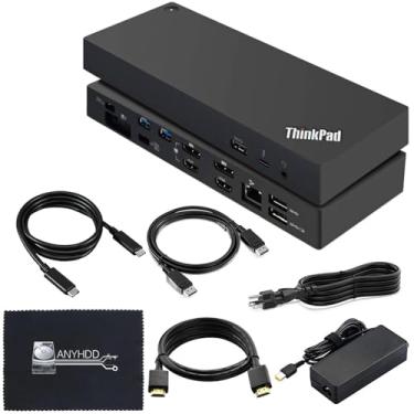 Imagem de ANYHDD Lenovo 40An0135Us Dock 135W Bundle - Gen 2 Dual Uhd 4K Display Com Adaptador De Energia De 135 W + Cabo Hdmi + Cabo Displayport + Cabo Usb-C + Pano De Microfibra Incluído