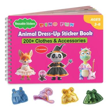 Imagem de Livro de adesivos Dino Fun Animal Dress-up para crianças de 2 a 4 anos