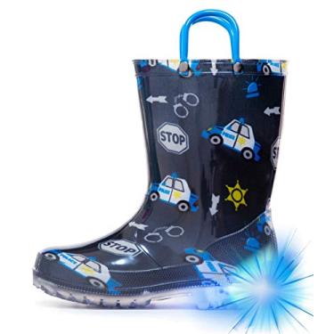 Imagem de HugRain Botas de chuva leves para crianças pequenas, Carro de polícia marinho, 12 Little Kid