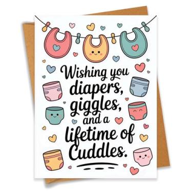 Imagem de Wishing You Diapers Giggles And A Lifetime Of Cuddles Cartão de chá de bebê presente de gravidez para grávidas mamãe pai recém-nascido Parabéns Novos pais - Tamanho 16 x 12 cm em branco dentro com