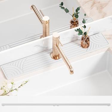 Imagem de Tapete de torneira para pia de cozinha, bandeja de pedra absorvente de água para pia, tapete de pedra de secagem rápida de diatomita de 59,9 cm de comprimento, tapete de torneira de pedra de proteção