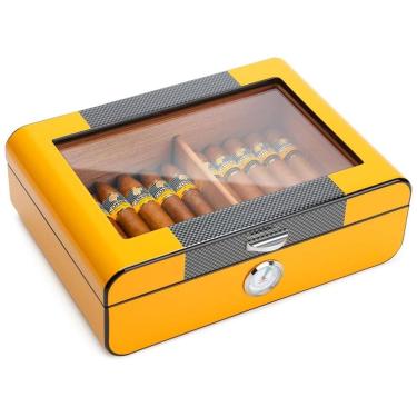 Imagem de Umidor de Cedro para Charutos Bald Eagle, com Tampo de Vidro, Humidificador e Higrômetro para até 25-50 Charutos