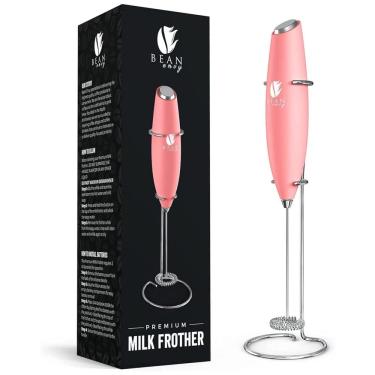 Imagem de Espumador Elétrico de Leite em Aço Inoxidável a Bateria com Suporte, BEAN ENVY, Rosa