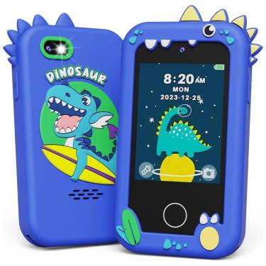 Imagem de Telefone Infantil KOKODI Dinossauro Azul Marinho, 12MP, Vídeo HD 1080p, Bateria Recarregável, Cartão SD 8GB, Tela Touchscreen