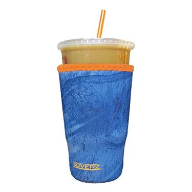Imagem de Koverz Manga Java de café gelado de neoprene – Manga isolante para bebidas frias, suporte de copo de neoprene – Compatível com Starbucks e McDonald's Coffee – Grande Realtree Fishing Blue com laranja