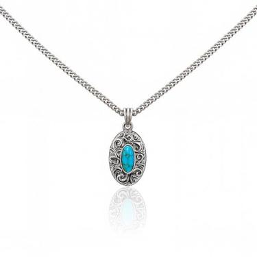 Imagem de Wrangler Colar com pingente de faroeste feminino com entalhes em pedra natural joia de vaqueira moderna, Cobre, Turquesa