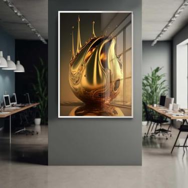 Imagem de Quadro Decorativo com Moldura e Acrilico Cristal Vidro Gota Dourada Arte Abstrata Sala Quarto Hall