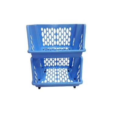 Imagem de Organizador Multiuso Cesto de Plástico c Rodinhas 2, 3 ou 4 andares Empilhável (Duplo Azul)