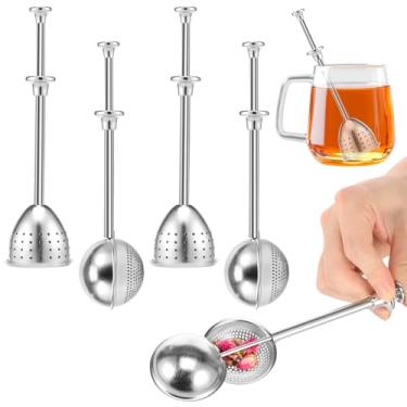 Imagem de DJAPWPX 6 peças de coador de chá de bola de aço inoxidável, filtro de folha de chá de bola de cabo longo, filtro de infusor de chá para folhas soltas, difusor de intervalo, espanador de peneira de
