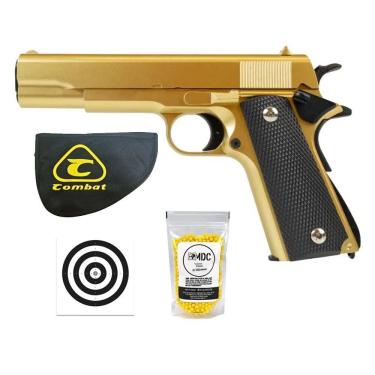 Imagem de Pistola De Airsoft Vg 1911-v14 Gold Mola 6mm - Rossi + Itens