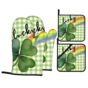 Imagem de Conjunto de porta-panelas e luvas de forno para o Dia de São Patrício,