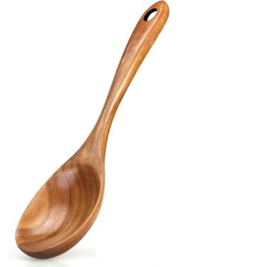 Imagem de Colher de salada de madeira para servir saladas, utensílios de cozinha com alças confortáveis, marrom