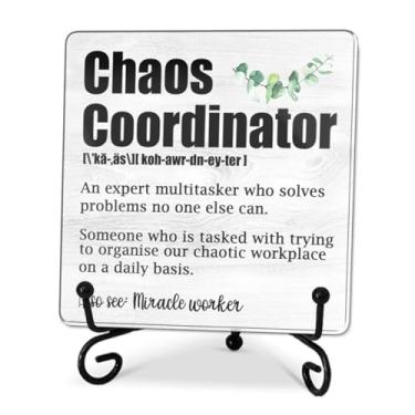 Imagem de Placa acrílica inspiradora de 10 cm, Chaos Coordinator That Desk Sign With Stand, Presentes engraçados Escritório Rústico Mesa Decoração Acessórios e Suprimentos - A180