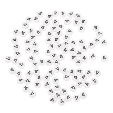 Imagem de Generic 100 peças de contas de números de acrílico, 4 x 7 mm contas brancas redondas número 4 contas espaçadoras de plástico para fazer joias, pulseiras, colares, chaveiro