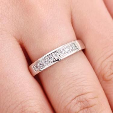 Imagem de Anel feminino de zircônia cúbica meia eternidade banhado a platina para mulheres, aniversário, casamento, dia dos namorados, joias J294, Latão Zircônia cúbica, Sem pedra preciosa