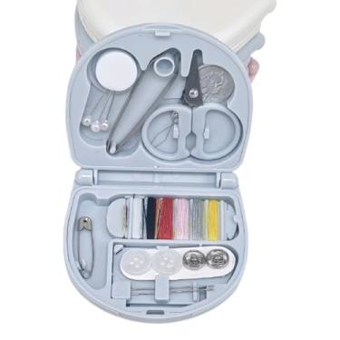 Imagem de Mini kit de costura com estojo azul, kit de agulha e linha com suprimentos de costura e acessórios para crianças, adultos, iniciantes, casa, viagem, emergência incluindo tesouras