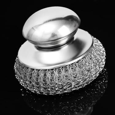 Imagem de Escova de panela de aço inoxidável com alça de aderência, ferramentas de limpeza para casa, cozinha, acessórios de lavagem de louça