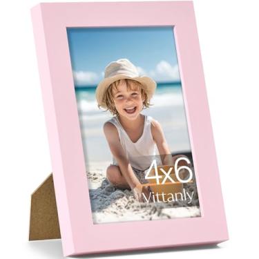 Imagem de Vittanly Porta-retrato 10 x 15 cm, feito de madeira maciça e acrílico inquebrável, moldura de madeira para montagem na parede ou exibição de mesa, moldura para decoração de casa com suporte, rosa, 1