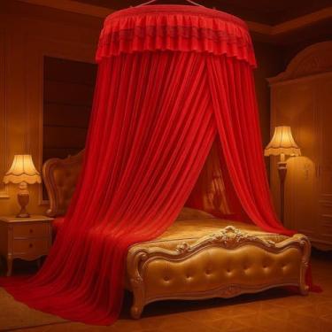 Imagem de Mosquiteiro Gigante de Teto Casal King Queen com Abertura Lateral 14m(vermelho,Casal sem Abertura)