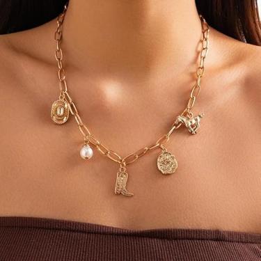 Imagem de Colar feminino com pingente de contas turquesa ajustável, feito à mão, boêmio, festivais e concertos country, acessório