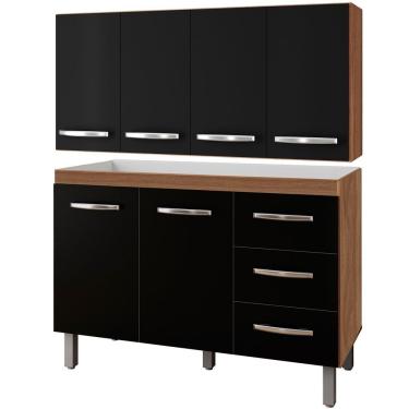 Imagem de Balcão Para Pia 2 Portas E Armário Aéreo 4 Portas Porto Savana / Preto