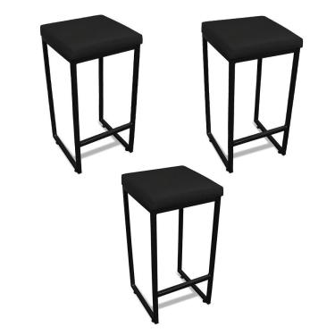 Imagem de Banqueta Alta Para Cozinha Industrial Kit 3 Nick Preto E Sintético Preto D03 - D'rossi