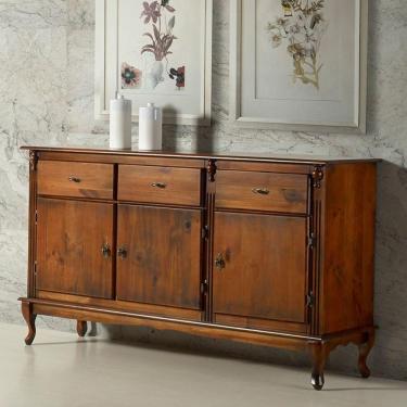 Imagem de Balcão Em Madeira Para Cozinha 3 Portas 3 Gavetas E Pés Luiz Xv - Imbuia Glazer