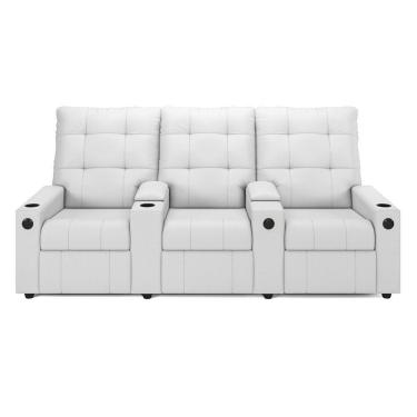 Imagem de Poltrona Reclinável Para Cinema Parma 3 Lugares Baú Usb Pu Branco Fh1 - D'rossi