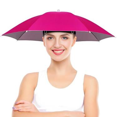 Imagem de Chapéu de guarda-chuva NOUCCI 69 cm rosa vermelho portátil leve