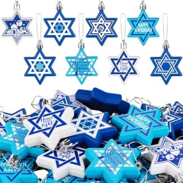 Imagem de Jenaai 24 peças de enfeites de Hanukkah para árvore estrela de Davi, enfeites de menorá brancos e azuis, decorações de Hanukkah para casa, presentes de festa de Natal judaica, bolas de anucá