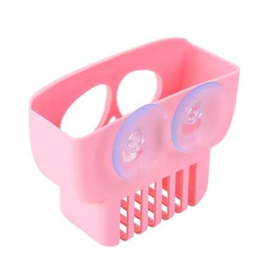 Imagem de Filtro de drenagem multifuncional com ventosa – plástico, almofada de limpeza montada na parede e suporte de armazenamento de esponja, rosa