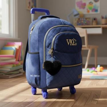 Imagem de Mochila Rodinha Juvenil Feminino Escolar Com Chaveiro Pompom - Vozz, A