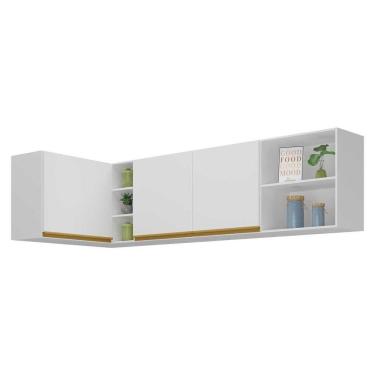 Imagem de Kit Armário De Cozinha Aéreo Canto 90cm E Aéreo 150cm Veneza Multimóveis Mp2149 Branco-dourado