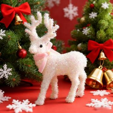 Imagem de Enfeite brilhante de alce branco de Natal para pendurar na árvore de Natal, para festas de ano novo, mesa de trabalho, adereços de decoração (rosa - 22 cm)