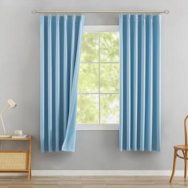 Imagem de DONREN Cortinas blecaute plissadas azul claro com ganchos - 182,88 cm de comprimento escurecimento de ambiente com isolamento térmico cortinas de janela para sala de estar quarto conjunto de 2 painéis