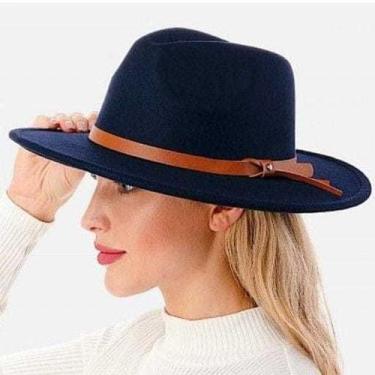 Imagem de Chapéu Fedora Preto de Feltro com Cinta de Couro Unissex - NoBrand