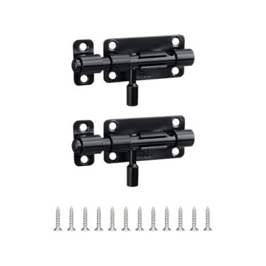 Imagem de GSHLLO 2 conjuntos de parafusos pequenos de barril de aço inoxidável de 98 mm, trava de porta deslizante para porta de segurança interna, travas de portão deslizante com 12 peças de parafusos para