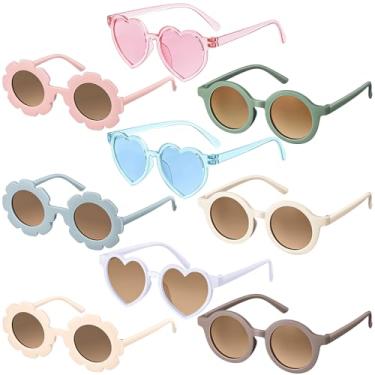 Imagem de Zhengmy 9 pares de óculos de sol infantis redondos em forma de coração para crianças, meninas, meninos, bebês, lindos óculos para festas, Cor fresca, Children