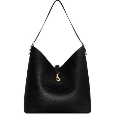 Imagem de Rebecca Minkoff Bolsa Megan Hobo, bolsa de ombro feminina de couro com fecho magnético e bolso traseiro com zíper, preta