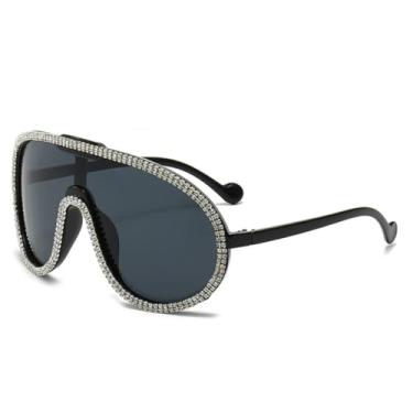 Imagem de HCPIHF Óculos de sol femininos de luxo, armação grande retrô, óculos de sol da moda para mulheres (preto, prata e preto)