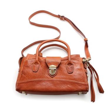 Imagem de IJUN Bolsa tiracolo pequena vintage feita à mão para mulheres - couro bovino curtido com óleo vegetal de flor integral tamanho P, Laranja, Vintage