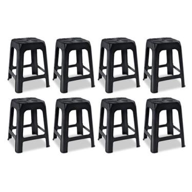 Imagem de Kit 8 Banco Plastico Banqueta Banquinho Resistente 110kg Preto Churras