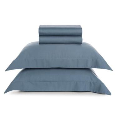 Imagem de Jogo De Cama King 100% Algodão Egípcio 300 Fios Karsten 4pç, Bossa Azu