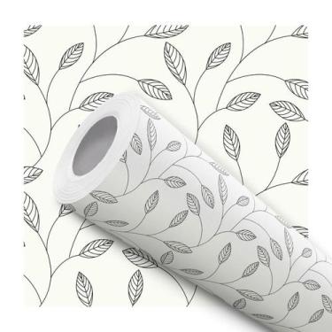 Imagem de Papel de Parede Adesivo Folhas Folhagem Preto Bege Claro Elegante Mini