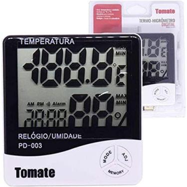 Imagem de Termo Higrômetro Digital Medidor Umidade Temperatura Relógio Digital T