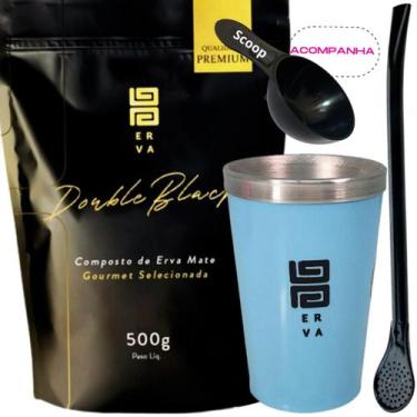 Imagem de Kit Tereré Black Erva Mate 500g + Copo Alumínio Térmico AZUL + Bomba C