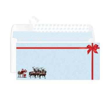 Imagem de 100 envelopes autoselados de Natal nº 10 - trenó de Papai Noel e design de fita vermelha - Papelaria de Natal